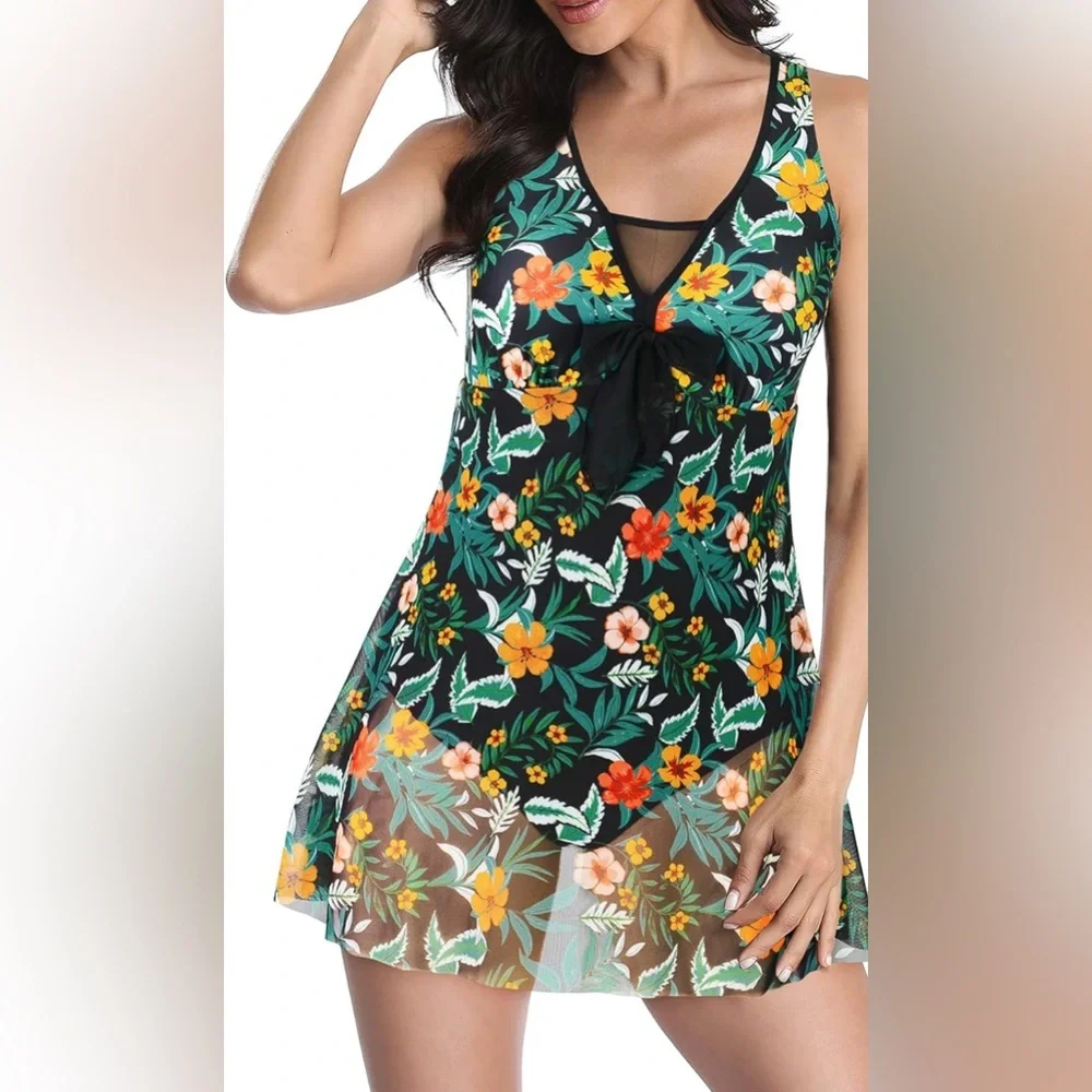 NWOTFloral Mesh Swim Dress modest xl